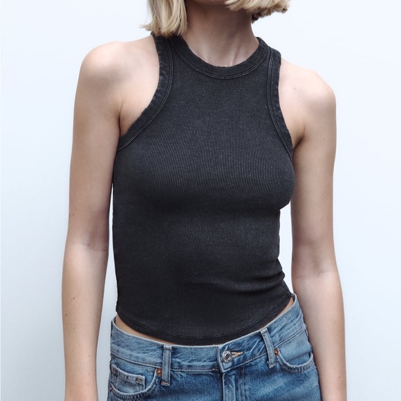 Zara Tops - Vintage Effect Charcoal Black Tank Top
